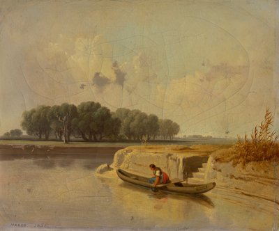 Landscape with a River and a Boat in the Foreground by Károly Markó the Younger